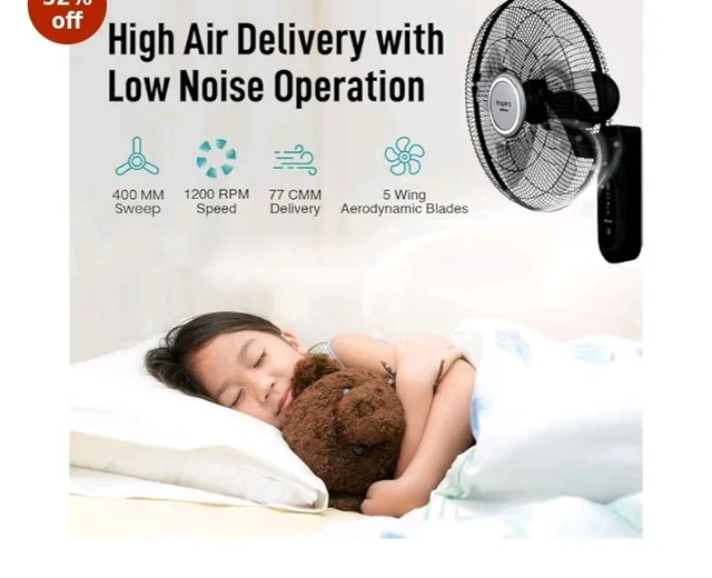 KUHL Inspira W1 400mm Power Saving BLDC Wall Fan with Remote | 28 W | Touch Screen Control Panel with Digital Display | Tilt Mechanism & Swivel Function | Wall Mount | High Air Flow & Low Noise|Black