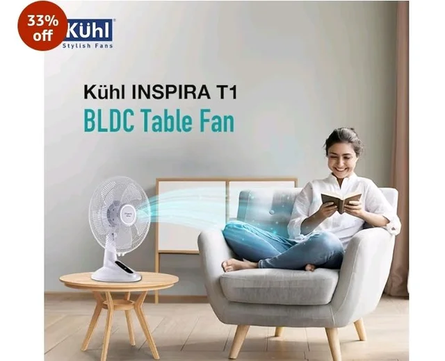 KUHL Inspira T1 400Mm Power Saving BLDC Table Fan With Remote | 28 W | Touch Screen Control Panel With Digital Display | Tilt Mechanism & Swivel Function | Table Fan| High Air Flow & Low Noise,White