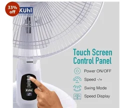 KUHL Inspira T1 400Mm Power Saving BLDC Table Fan With Remote | 28 W | Touch Screen Control Panel With Digital Display | Tilt Mechanism & Swivel Function | Table Fan| High Air Flow & Low Noise,White