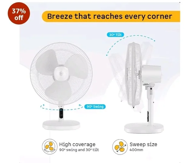 atomberg Renesa 400mm Table Fan | Ideal for Home & Office | Silent BLDC | high Air Delivery | 6 Speeds | 35W | Remote with Oscillation, Timer, Sleep | Easy to clean | 2 Years Warranty (Snow White)
