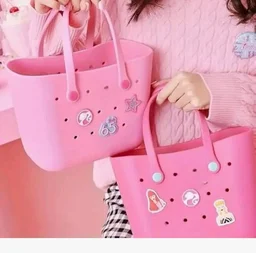 RAMNATH Style Silicone Tote Bag for Girls � Lightweight, Durable, Customizable Charm Handbag for Kids � Designer Beach Bag with Cute Cartoon Stickers � Gift for Girls Age 4+.
