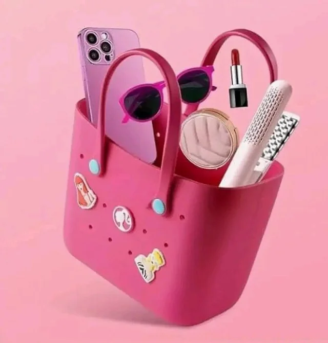 RAMNATH Style Silicone Tote Bag for Girls � Lightweight, Durable, Customizable Charm Handbag for Kids � Designer Beach Bag with Cute Cartoon Stickers � Gift for Girls Age 4+.
