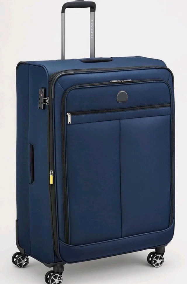 DELSEY PARIS Priscilla 82 cms Large Check-in Polyester Soft Sided 8 Wheels and Expandable Spinner Suitcase/Trolley Bag for Travel with TSA Lock- Blue