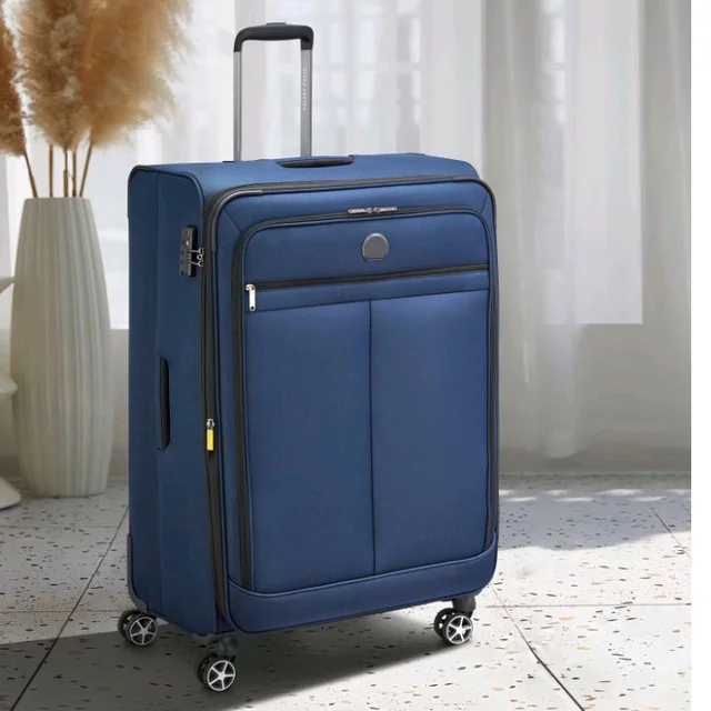 DELSEY PARIS Priscilla 82 cms Large Check-in Polyester Soft Sided 8 Wheels and Expandable Spinner Suitcase/Trolley Bag for Travel with TSA Lock- Blue