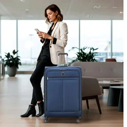 DELSEY PARIS Priscilla 82 cms Large Check-in Polyester Soft Sided 8 Wheels and Expandable Spinner Suitcase/Trolley Bag for Travel with TSA Lock- Blue