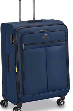 DELSEY PARIS Priscilla 82 cms Large Check-in Polyester Soft Sided 8 Wheels and Expandable Spinner Suitcase/Trolley Bag for Travel with TSA Lock- Blue