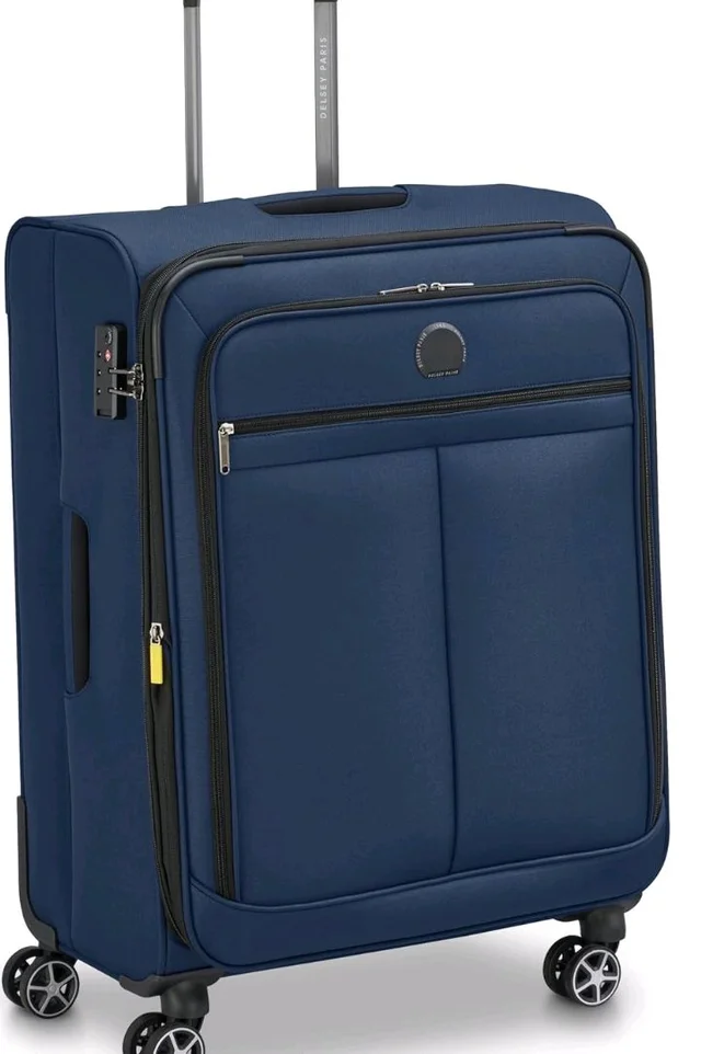 DELSEY PARIS Priscilla 82 cms Large Check-in Polyester Soft Sided 8 Wheels and Expandable Spinner Suitcase/Trolley Bag for Travel with TSA Lock- Blue
