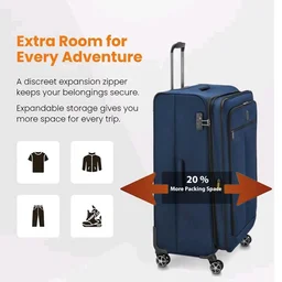 DELSEY PARIS Priscilla 82 cms Large Check-in Polyester Soft Sided 8 Wheels and Expandable Spinner Suitcase/Trolley Bag for Travel with TSA Lock- Blue