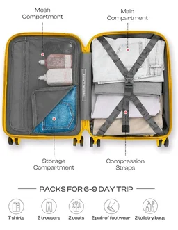 Urban Jungle Polycarbonate 360 Degree by Safari, Premium Medium(65 Cm) Trolley Bag, Check-in Suitcase with 8 Silent Wheel and TSA Lock, Hardside Travelling Luggage for Both Unisex (Yellow)