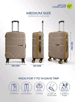 Safari Broadway 8 Wheels 65cm Medium Size Trolley Bag, Hard Case Polypropylene, 360 Degree Wheeling Checkin Luggage for Men & Women, Suitcase for Travel, Trolley Bags for Travel, Fossil
100+ bought in past month