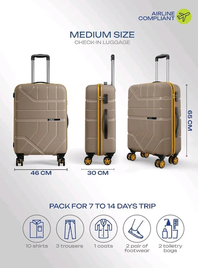 Safari Broadway 8 Wheels 65cm Medium Size Trolley Bag, Hard Case Polypropylene, 360 Degree Wheeling Checkin Luggage for Men & Women, Suitcase for Travel, Trolley Bags for Travel, Fossil
100+ bought in past month