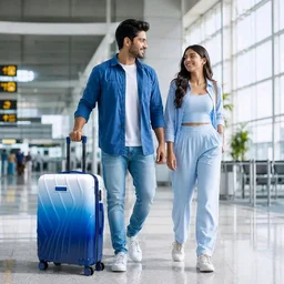 Waves 66 cm Check-in Polycarbonate Trolley Bag for Travel | Hard Shell with 8 Spinner Wheels | Lightweight & Durable Luggage | 360° Spinner | Water Repellent Suitcase - Ocean Blue