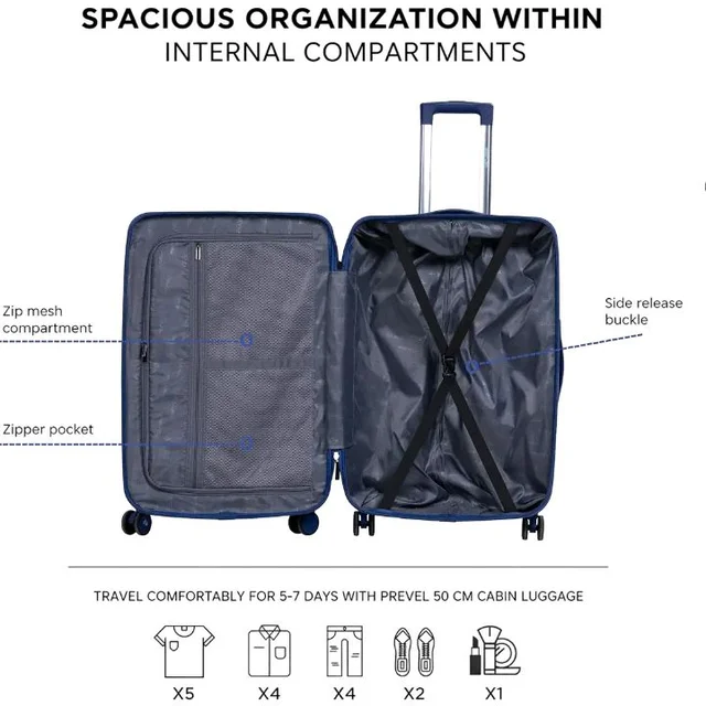 Waves 66 cm Check-in Polycarbonate Trolley Bag for Travel | Hard Shell with 8 Spinner Wheels | Lightweight & Durable Luggage | 360° Spinner | Water Repellent Suitcase - Ocean Blue