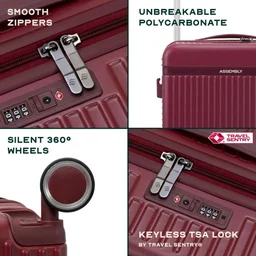 Assembly Rover 24 Inch (65cm) Check-in Medium Trolley Bag Hard Shell Polycarbonate Suitcase Wide Trolley Design with TSA Lock 8 Spinner Wheels Red