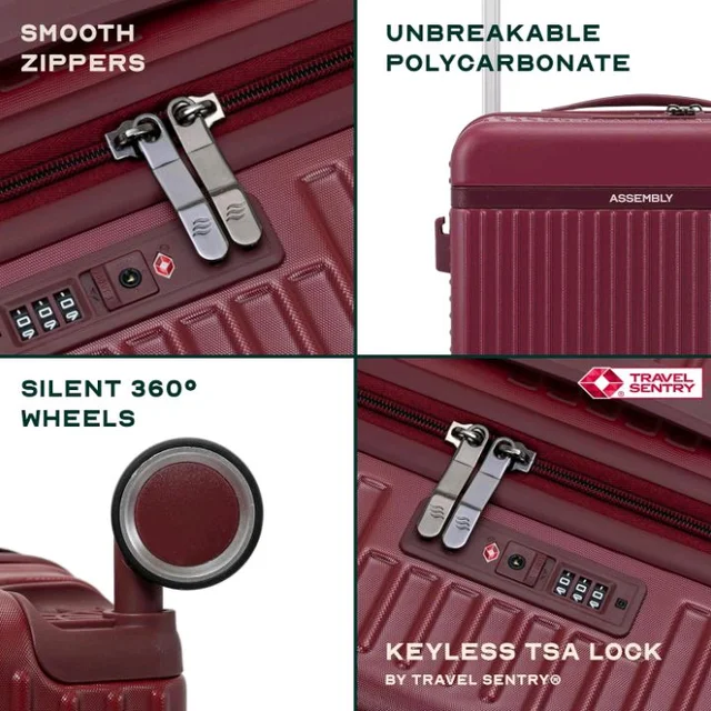 Assembly Rover 24 Inch (65cm) Check-in Medium Trolley Bag Hard Shell Polycarbonate Suitcase Wide Trolley Design with TSA Lock 8 Spinner Wheels Red