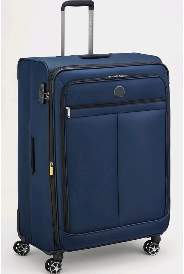 DELSEY PARIS Priscilla 82 cms Large Check-in Polyester Soft Sided 8 Wheels and Expandable Spinner Suitcase/Trolley Bag for Travel with TSA Lock- Blue