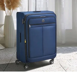 DELSEY PARIS Priscilla 82 cms Large Check-in Polyester Soft Sided 8 Wheels and Expandable Spinner Suitcase/Trolley Bag for Travel with TSA Lock- Blue