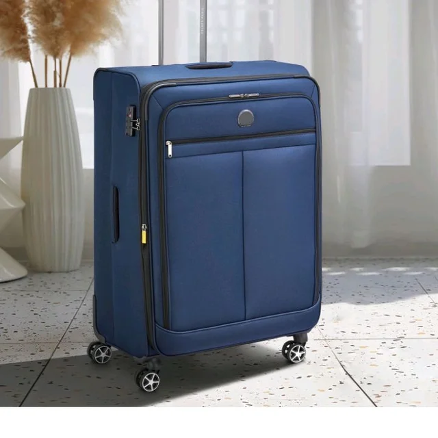 DELSEY PARIS Priscilla 82 cms Large Check-in Polyester Soft Sided 8 Wheels and Expandable Spinner Suitcase/Trolley Bag for Travel with TSA Lock- Blue