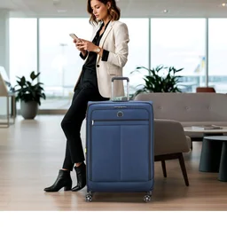 DELSEY PARIS Priscilla 82 cms Large Check-in Polyester Soft Sided 8 Wheels and Expandable Spinner Suitcase/Trolley Bag for Travel with TSA Lock- Blue
