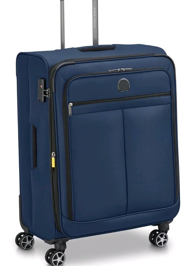 DELSEY PARIS Priscilla 82 cms Large Check-in Polyester Soft Sided 8 Wheels and Expandable Spinner Suitcase/Trolley Bag for Travel with TSA Lock- Blue