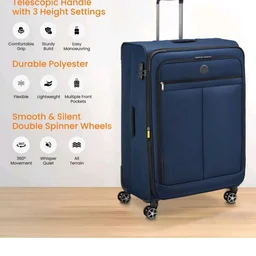 DELSEY PARIS Priscilla 82 cms Large Check-in Polyester Soft Sided 8 Wheels and Expandable Spinner Suitcase/Trolley Bag for Travel with TSA Lock- Blue