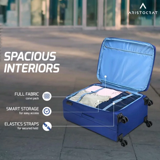 Aristocrat Drift Soft Case Medium Size 8-Wheel Trolley Bag, Blue
Spacious, Zipper Expander, Front Pocket, Durable Polyester Case, Combination Lock, Travel Luggage, 3-Year Global Warranty
400+ bought in past month