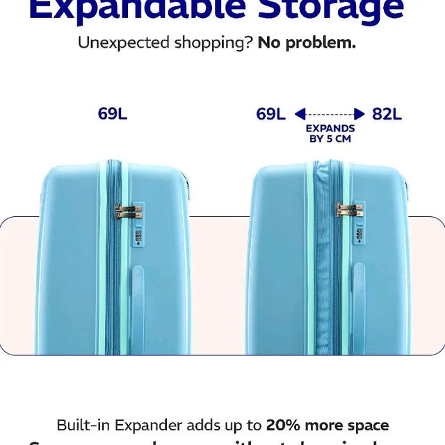 Provogue Spectrum Hard-Sided PP 65 Cm Trolley Bags for Travel Medium Size | Expandable Luggage Suitcase with 8 Wheels | Combination Lock | 5 Year Warranty (Frost Fade Blue)