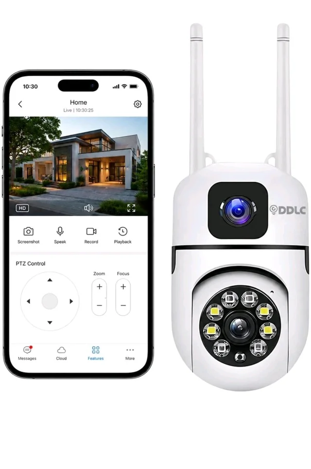 DDLC 4+4MP Smart WiFi PTZ CCTV Camera for Home Outdoor | 360° View | Color Night Vision | Two Way Audio | Wireless Security Camera with Mobile App V380 Pro (New Dual Lens PTZ01)