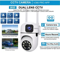 DDLC 4+4MP Smart WiFi PTZ CCTV Camera for Home Outdoor | 360° View | Color Night Vision | Two Way Audio | Wireless Security Camera with Mobile App V380 Pro (New Dual Lens PTZ01)