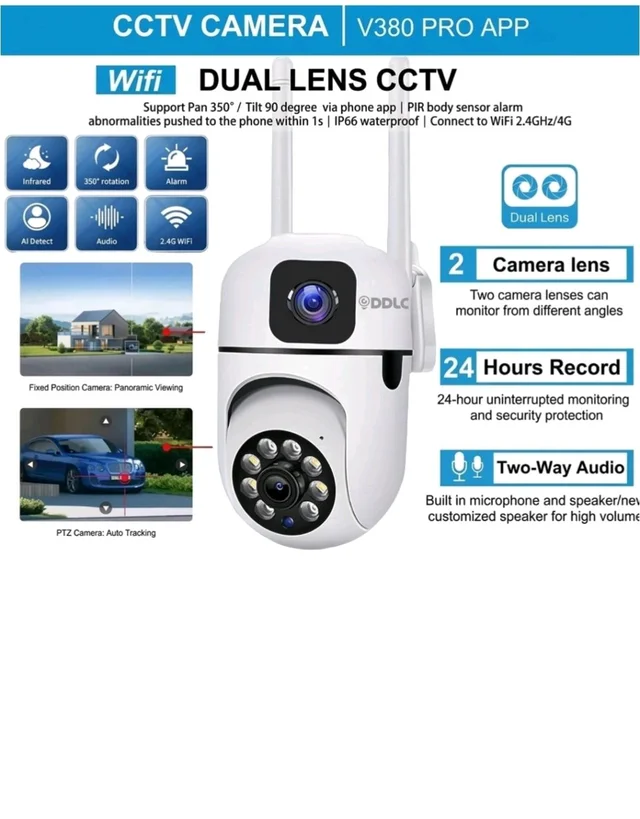DDLC 4+4MP Smart WiFi PTZ CCTV Camera for Home Outdoor | 360° View | Color Night Vision | Two Way Audio | Wireless Security Camera with Mobile App V380 Pro (New Dual Lens PTZ01)