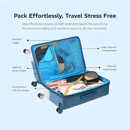 Provogue Wave Hard-Sided PC 65 Cm Trolley Bags for Travel Medium Size | Expandable Luggage Suitcase with 8 Wheels | TSA Lock | 5 Year Warranty (Admiral Blue)