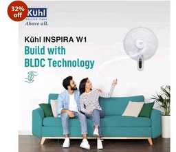 KUHL Inspira W1 400mm Power Saving BLDC Wall Fan with Remote | 28 W | Touch Screen Control Panel with Digital Display | Tilt Mechanism & Swivel Function | Wall Mount | High Air Flow & Low Noise|white