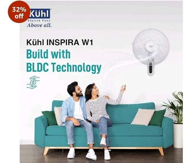 KUHL Inspira W1 400mm Power Saving BLDC Wall Fan with Remote | 28 W | Touch Screen Control Panel with Digital Display | Tilt Mechanism & Swivel Function | Wall Mount | High Air Flow & Low Noise|white