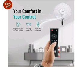KUHL Inspira W1 400mm Power Saving BLDC Wall Fan with Remote | 28 W | Touch Screen Control Panel with Digital Display | Tilt Mechanism & Swivel Function | Wall Mount | High Air Flow & Low Noise|white