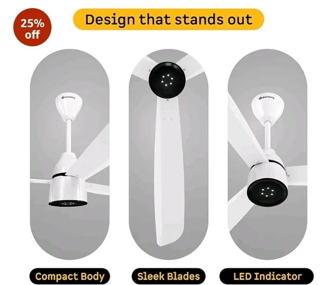 atomberg Renesa Enzel 1200mm BLDC Ceiling Fan with Remote | 5 star | Advance Air+ Technology | LED Speed Indicator | Low Noise | Sleek Design | Power Saving | 3 Year Warranty | Gloss White