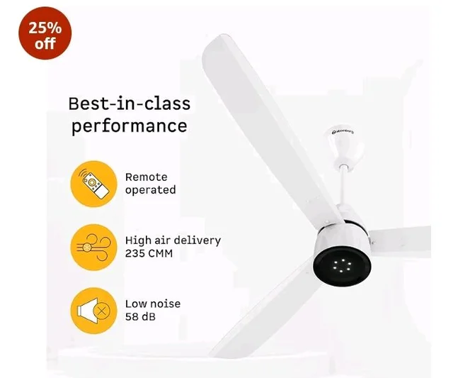 atomberg Renesa Enzel 1200mm BLDC Ceiling Fan with Remote | 5 star | Advance Air+ Technology | LED Speed Indicator | Low Noise | Sleek Design | Power Saving | 3 Year Warranty | Gloss White
