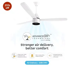 atomberg Renesa Enzel 1200mm BLDC Ceiling Fan with Remote | 5 star | Advance Air+ Technology | LED Speed Indicator | Low Noise | Sleek Design | Power Saving | 3 Year Warranty | Gloss White