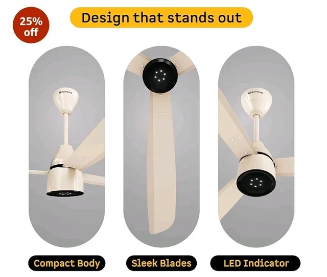 atomberg Renesa Enzel 1200mm BLDC Ceiling Fan with Remote | 5 star | Advance Air+ Technology | LED Speed Indicator | Low Noise | Sleek Design | Power Saving | 3 Year Warranty | Seasand Ivory