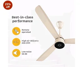 atomberg Renesa Enzel 1200mm BLDC Ceiling Fan with Remote | 5 star | Advance Air+ Technology | LED Speed Indicator | Low Noise | Sleek Design | Power Saving | 3 Year Warranty | Seasand Ivory