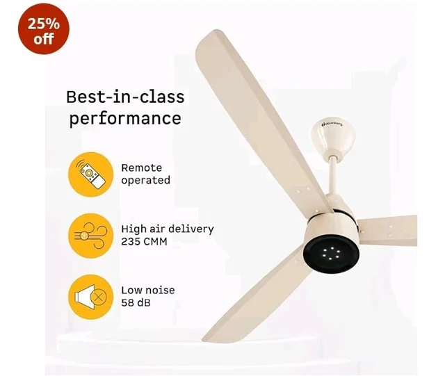 atomberg Renesa Enzel 1200mm BLDC Ceiling Fan with Remote | 5 star | Advance Air+ Technology | LED Speed Indicator | Low Noise | Sleek Design | Power Saving | 3 Year Warranty | Seasand Ivory