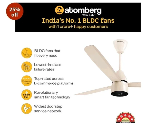 atomberg Renesa Enzel 1200mm BLDC Ceiling Fan with Remote | 5 star | Advance Air+ Technology | LED Speed Indicator | Low Noise | Sleek Design | Power Saving | 3 Year Warranty | Seasand Ivory