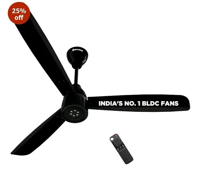 atomberg Renesa Enzel 1200mm BLDC Ceiling Fan with Remote | 5 star | Advance Air+ Technology | LED Speed Indicator | Low Noise | Sleek Design | Power Saving | 3 Year Warranty | Gloss Black