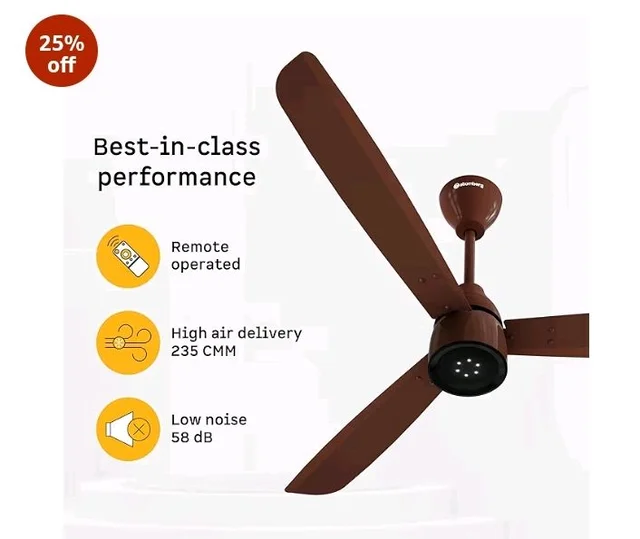 atomberg Renesa Enzel 1200mm BLDC Ceiling Fan with Remote | 5 star | Advance Air+ Technology | LED Speed Indicator | Low Noise | Sleek Design | Power Saving | 3 Year Warranty | Gloss Brown