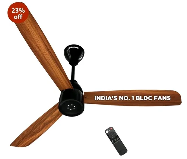 atomberg Renesa Enzel 1200mm BLDC Ceiling Fan with Remote | 5 star | Advance Air+ Technology | LED Speed Indicator | Low Noise | Sleek Design | Power Saving | 3 Year Warranty | Honey Maplewood