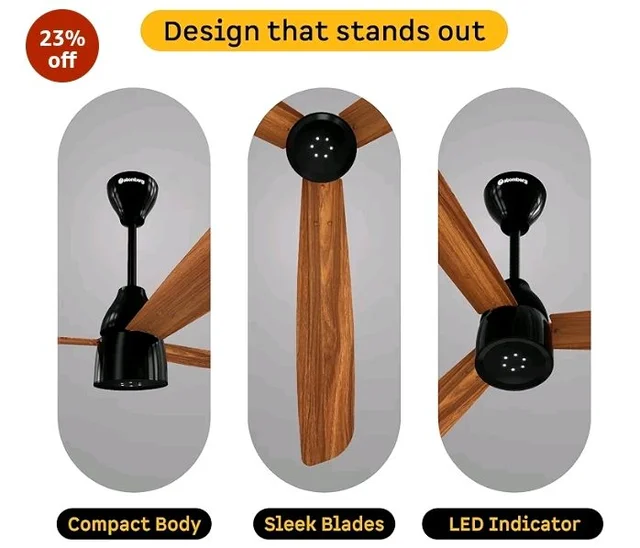 atomberg Renesa Enzel 1200mm BLDC Ceiling Fan with Remote | 5 star | Advance Air+ Technology | LED Speed Indicator | Low Noise | Sleek Design | Power Saving | 3 Year Warranty | Honey Maplewood