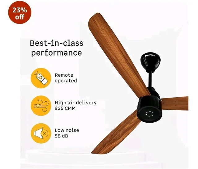 atomberg Renesa Enzel 1200mm BLDC Ceiling Fan with Remote | 5 star | Advance Air+ Technology | LED Speed Indicator | Low Noise | Sleek Design | Power Saving | 3 Year Warranty | Honey Maplewood