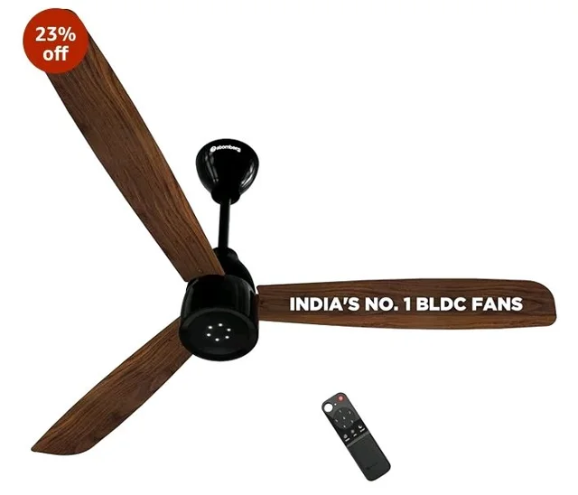 atomberg Renesa Enzel 1200mm BLDC Ceiling Fan with Remote | 5 star | Advance Air+ Technology | LED Speed Indicator | Low Noise | Sleek Design | Power Saving | 3 Year Warranty | Dark Walnut