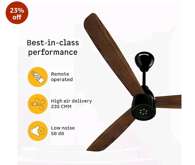atomberg Renesa Enzel 1200mm BLDC Ceiling Fan with Remote | 5 star | Advance Air+ Technology | LED Speed Indicator | Low Noise | Sleek Design | Power Saving | 3 Year Warranty | Dark Walnut