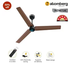 atomberg Renesa 1200mm BLDC Ceiling Fan with Remote Control | BEE 5 star Rated Energy Efficient Ceiling Fan | High Air Delivery with LED Indicators | 3 Year Warranty (Brown & Black)