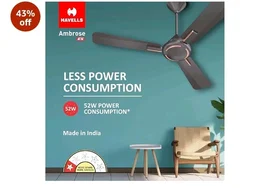 Havells 1200mm Ambrose Energy Saving High Speed Ceiling Fan|Premium Finish, Deco.Fan, Elegant Looks, High Air Delivery| |2 Yr Warranty by Brand | (Pack of 1, Copper